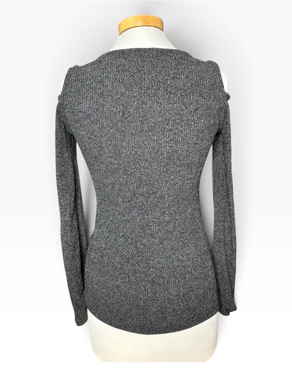Juicy Couture Charcoal Gray Ribbed Cold Shoulder Rhinestone Neckline Top Small - Picture 5 of 7